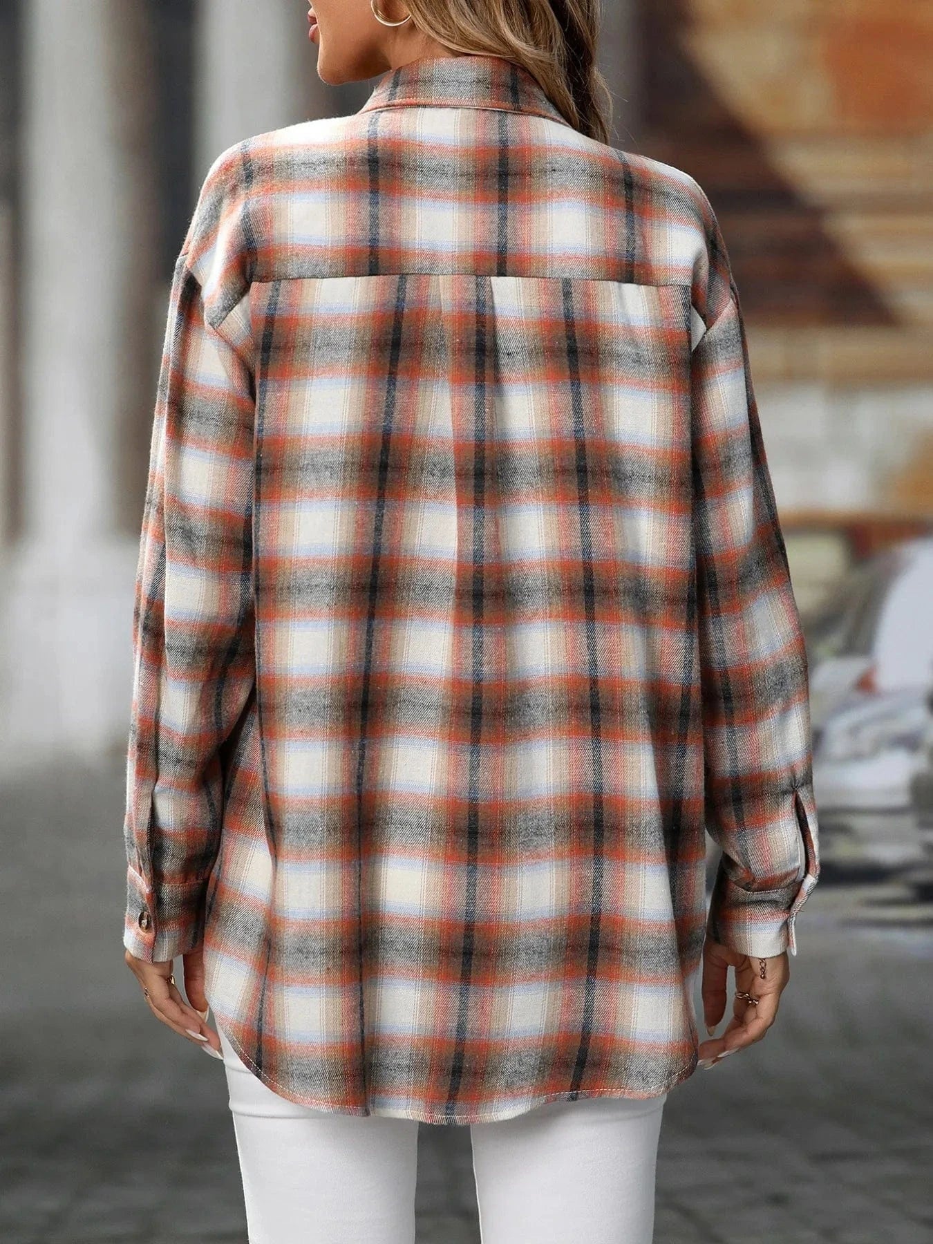 Oversized Plaid Button - Up Shirt - ShalayeFashion