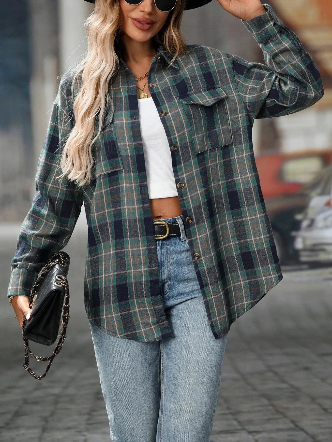 Oversized Plaid Button - Up Shirt - ShalayeFashion