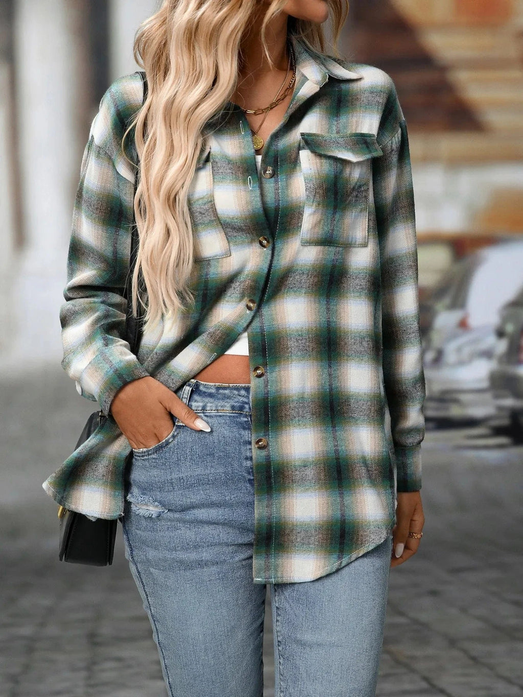 Oversized Plaid Button - Up Shirt - ShalayeFashion