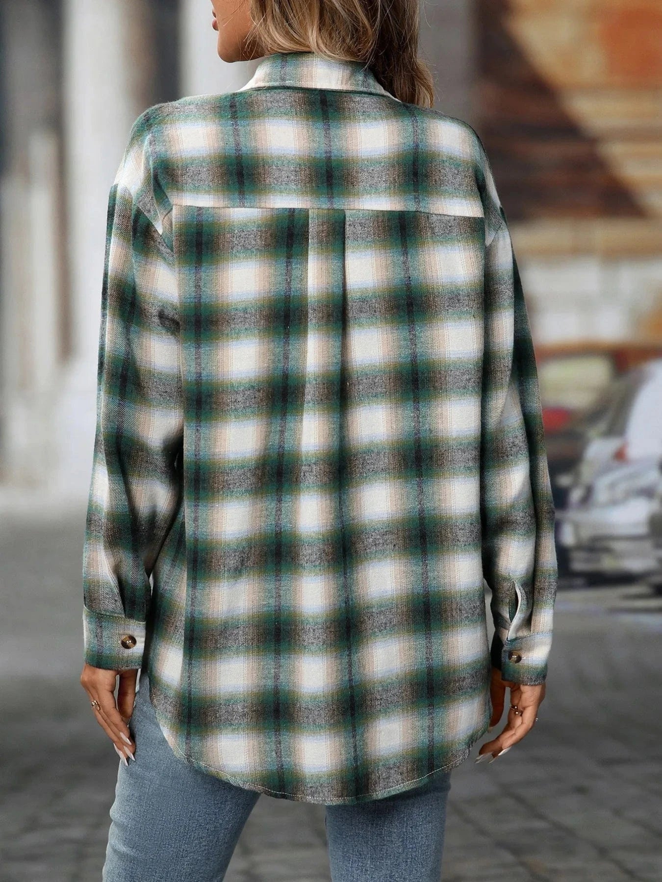 Oversized Plaid Button - Up Shirt - ShalayeFashion