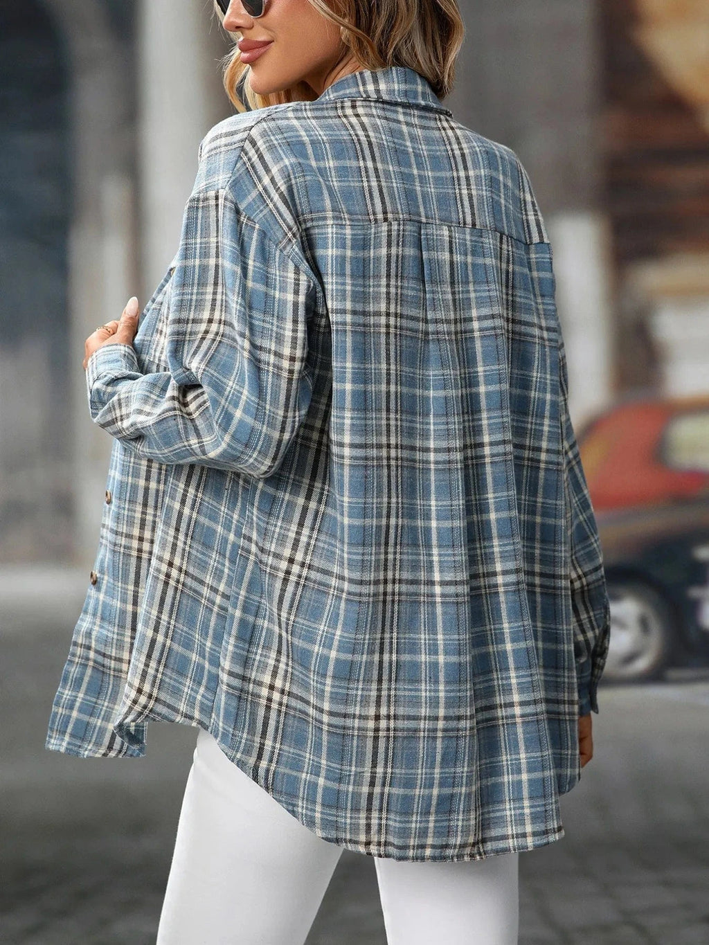 Oversized Plaid Button - Up Shirt - ShalayeFashion