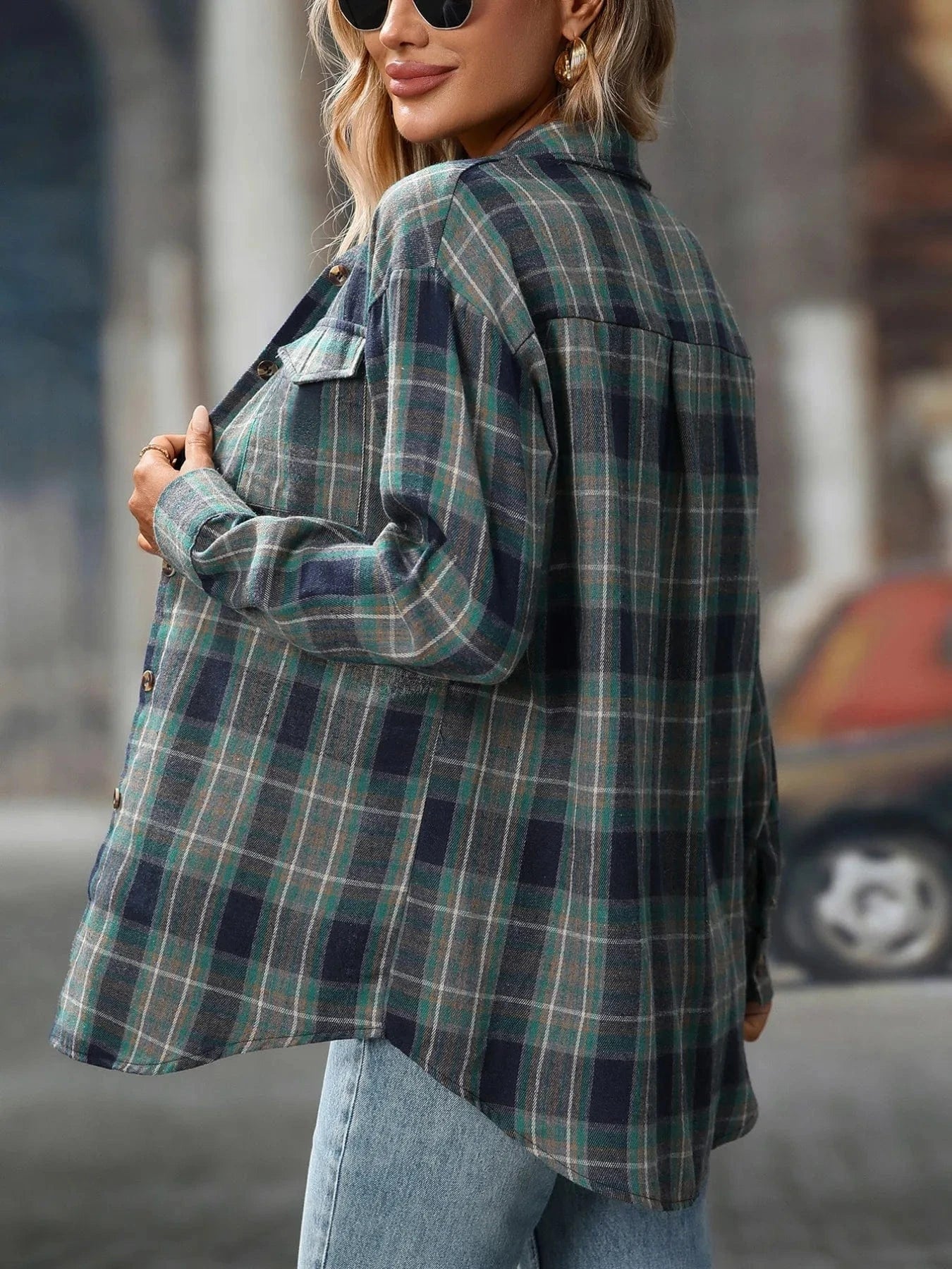 Oversized Plaid Button - Up Shirt - ShalayeFashion