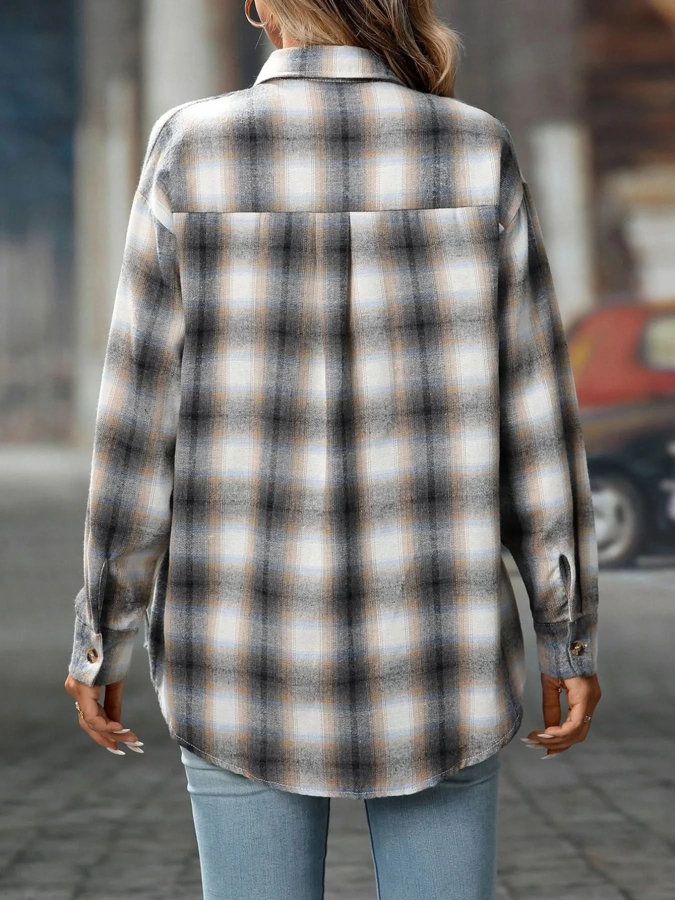 Oversized Plaid Button - Up Shirt - ShalayeFashion