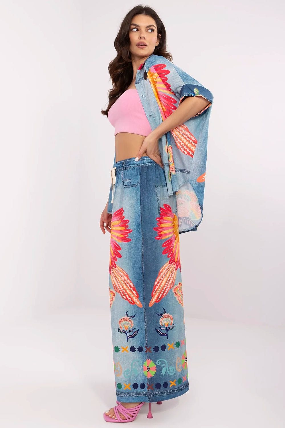 Palazzo Pants Colorful Print High Waist - ShalayeFashion