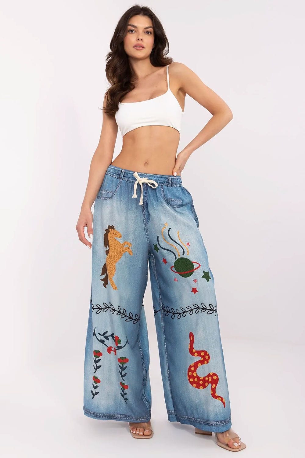 Palazzo Pants Colorful Print High Waist - ShalayeFashion