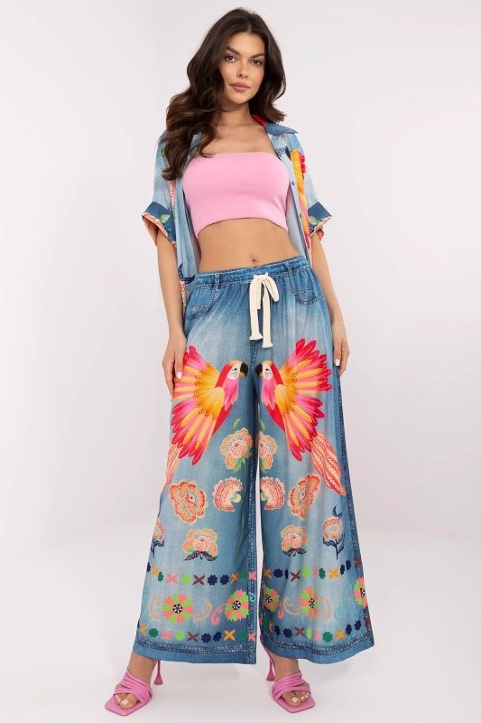 Palazzo Pants Colorful Print High Waist - ShalayeFashion