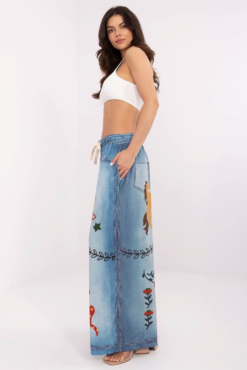 Palazzo Pants Colorful Print High Waist - ShalayeFashion