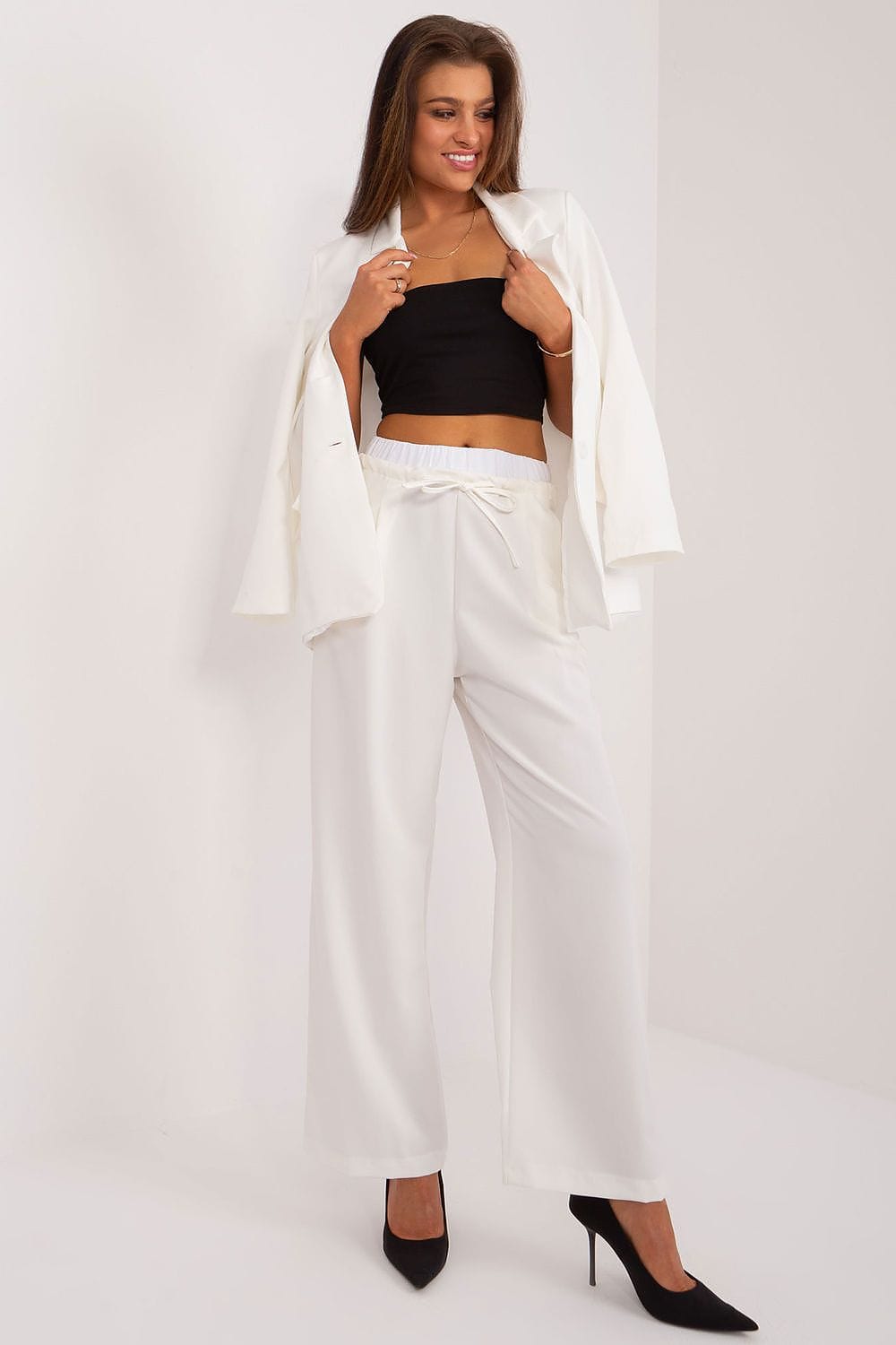 Palazzo Pants Decorative Darts Tie Waist - ShalayeFashion