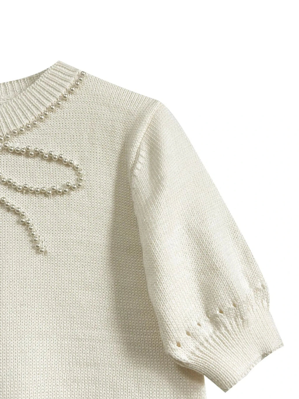 Pearl Bow Embellished Round Neck Sweater - ShalayeFashion