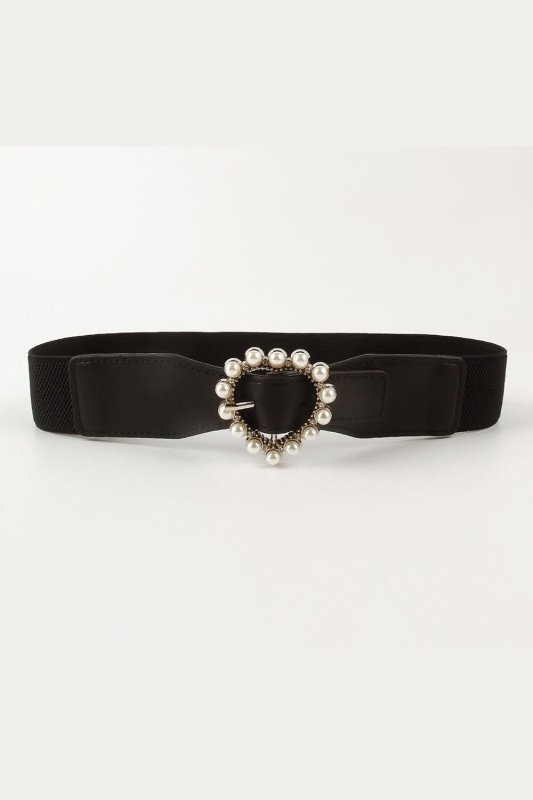 Pearl Heart Buckle Elastic Belt - ShalayeFashion