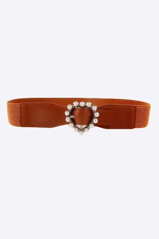 Pearl Heart Buckle Elastic Belt - ShalayeFashion