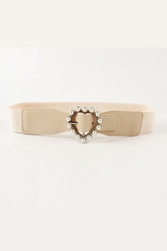 Pearl Heart Buckle Elastic Belt - ShalayeFashion