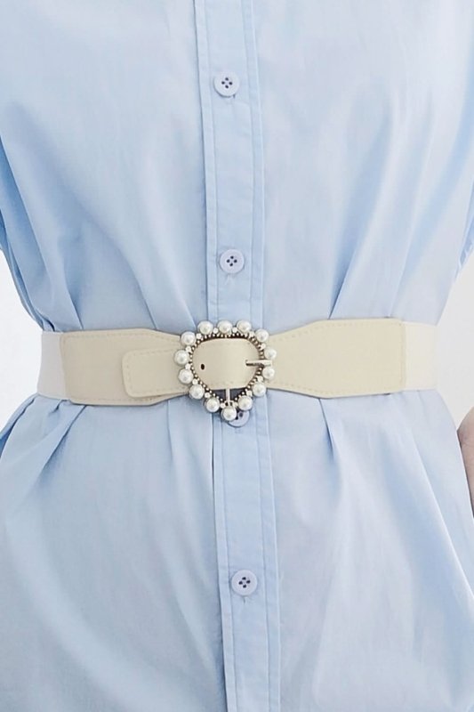 Pearl Heart Buckle Elastic Belt - ShalayeFashion