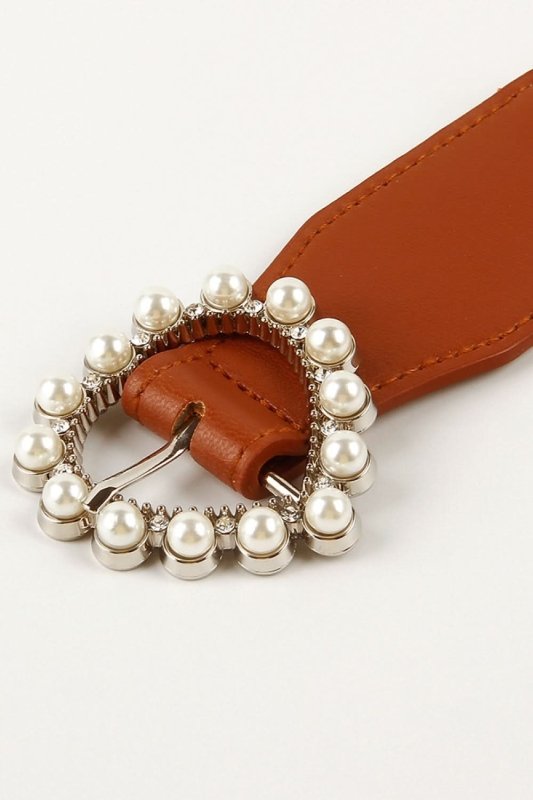 Pearl Heart Buckle Elastic Belt - ShalayeFashion