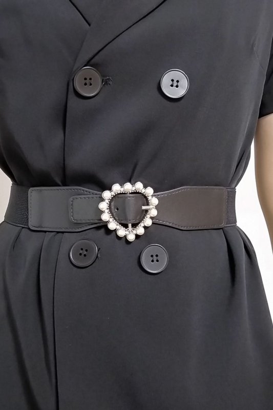 Pearl Heart Buckle Elastic Belt - ShalayeFashion