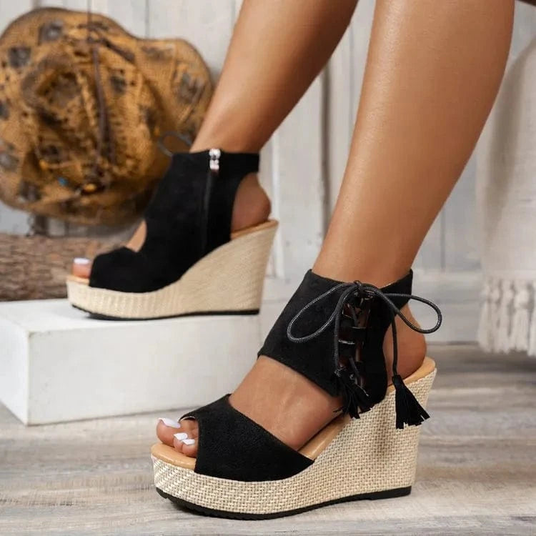 Peep Toe Wedge Sandals - ShalayeFashion
