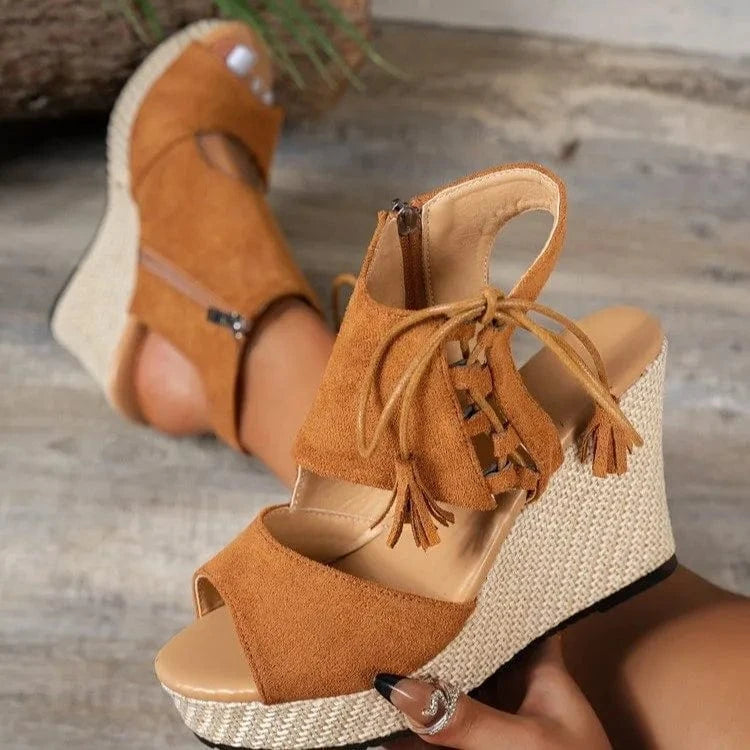 Peep Toe Wedge Sandals - ShalayeFashion
