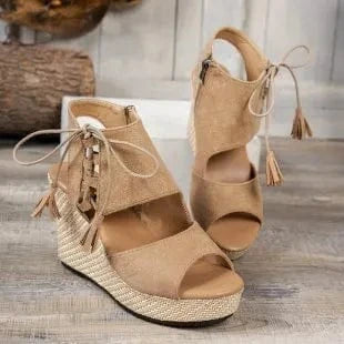 Peep Toe Wedge Sandals - ShalayeFashion
