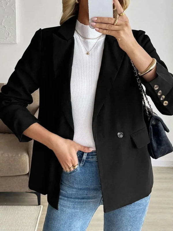 Perfee Lapel Collar Long Sleeve Blazer - ShalayeFashion