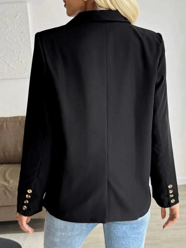 Perfee Lapel Collar Long Sleeve Blazer - ShalayeFashion