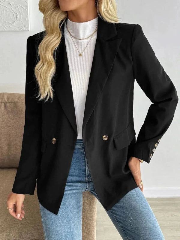 Perfee Lapel Collar Long Sleeve Blazer - ShalayeFashion