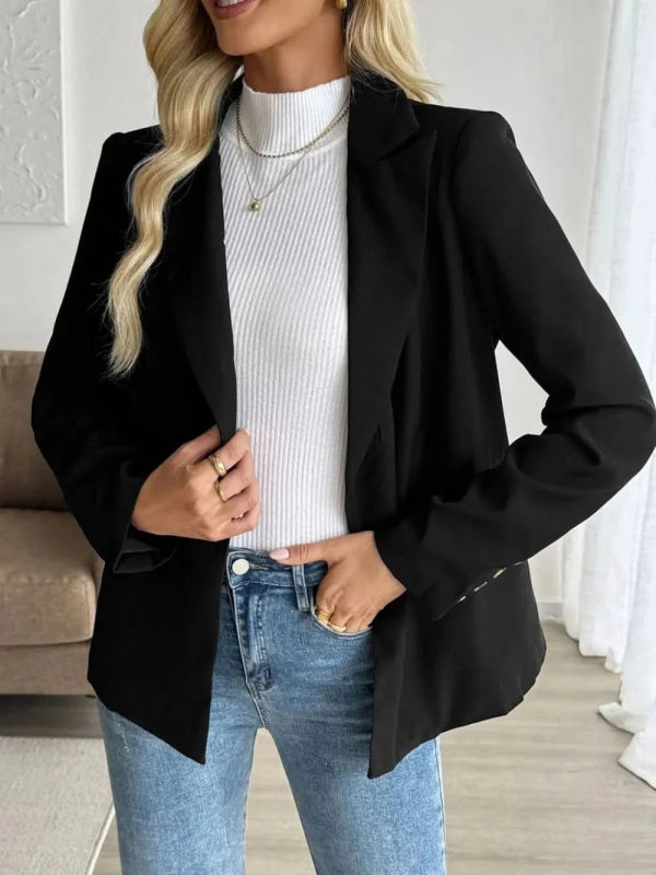 Perfee Lapel Collar Long Sleeve Blazer - ShalayeFashion