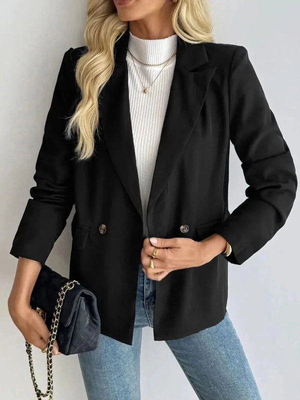 Perfee Lapel Collar Long Sleeve Blazer - ShalayeFashion
