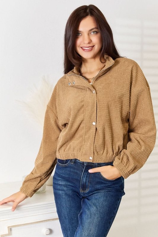 Perfee Long Sleeve Dropped Shoulder Jacket - ShalayeFashion