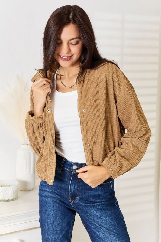 Perfee Long Sleeve Dropped Shoulder Jacket - ShalayeFashion