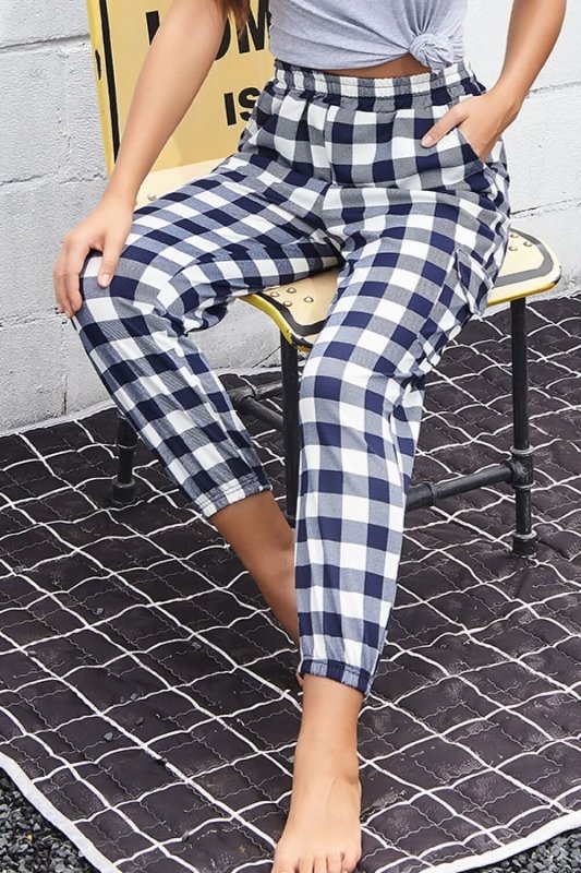 Perfee Plaid Elastic High Waist Cargo Pants - ShalayeFashion