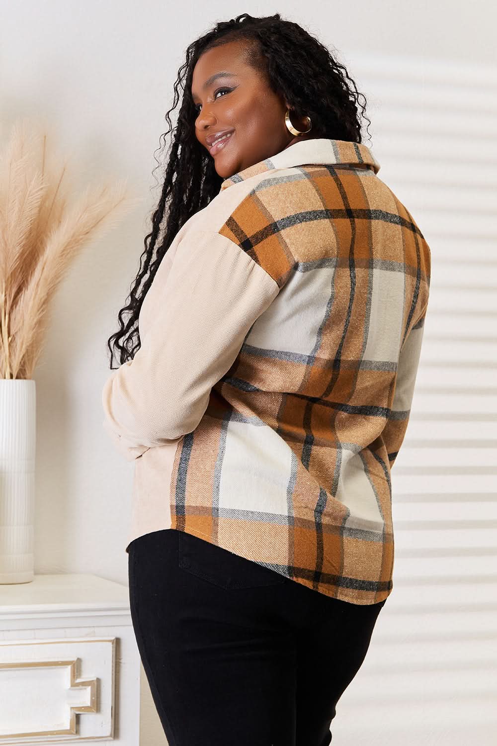 Perfee Plaid Print Dropped Shoulder Shirt - ShalayeFashion