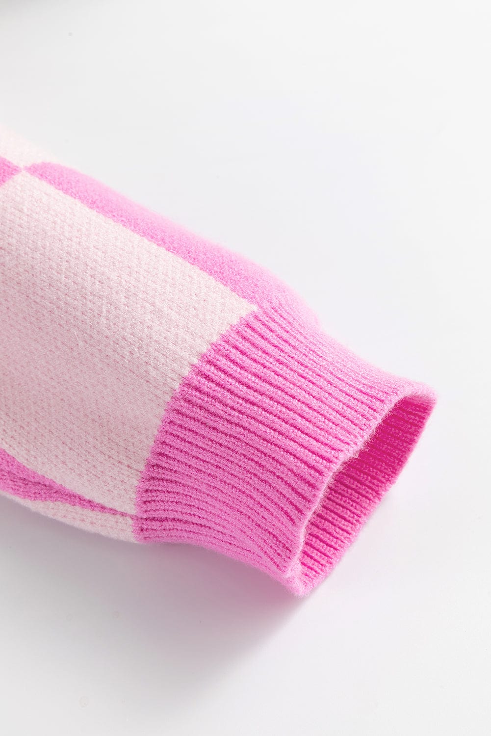 Pink Checkerboard Collared Sweater - ShalayeFashion