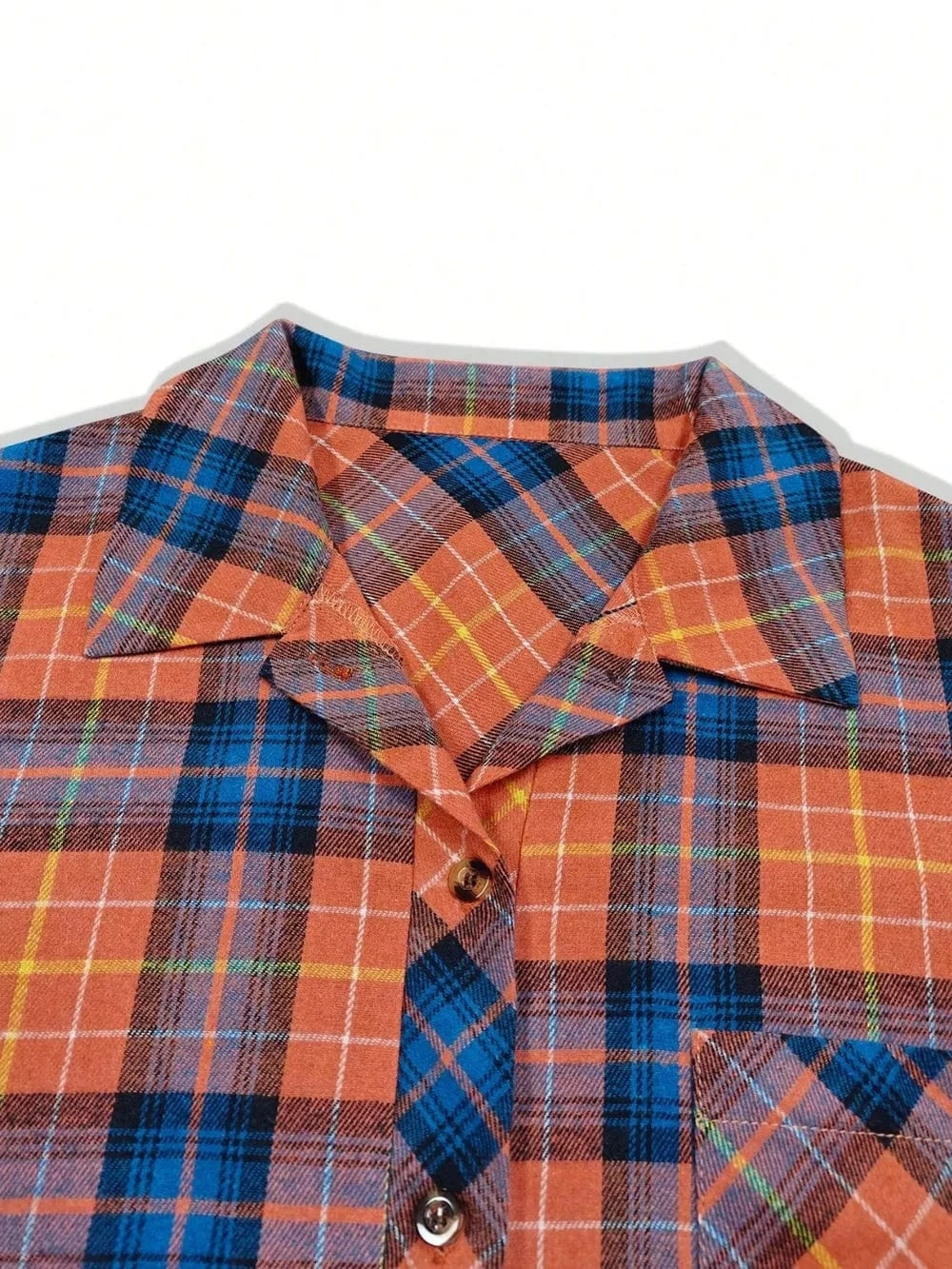 Plaid Collared Neck Long Sleeve Shirt - ShalayeFashion