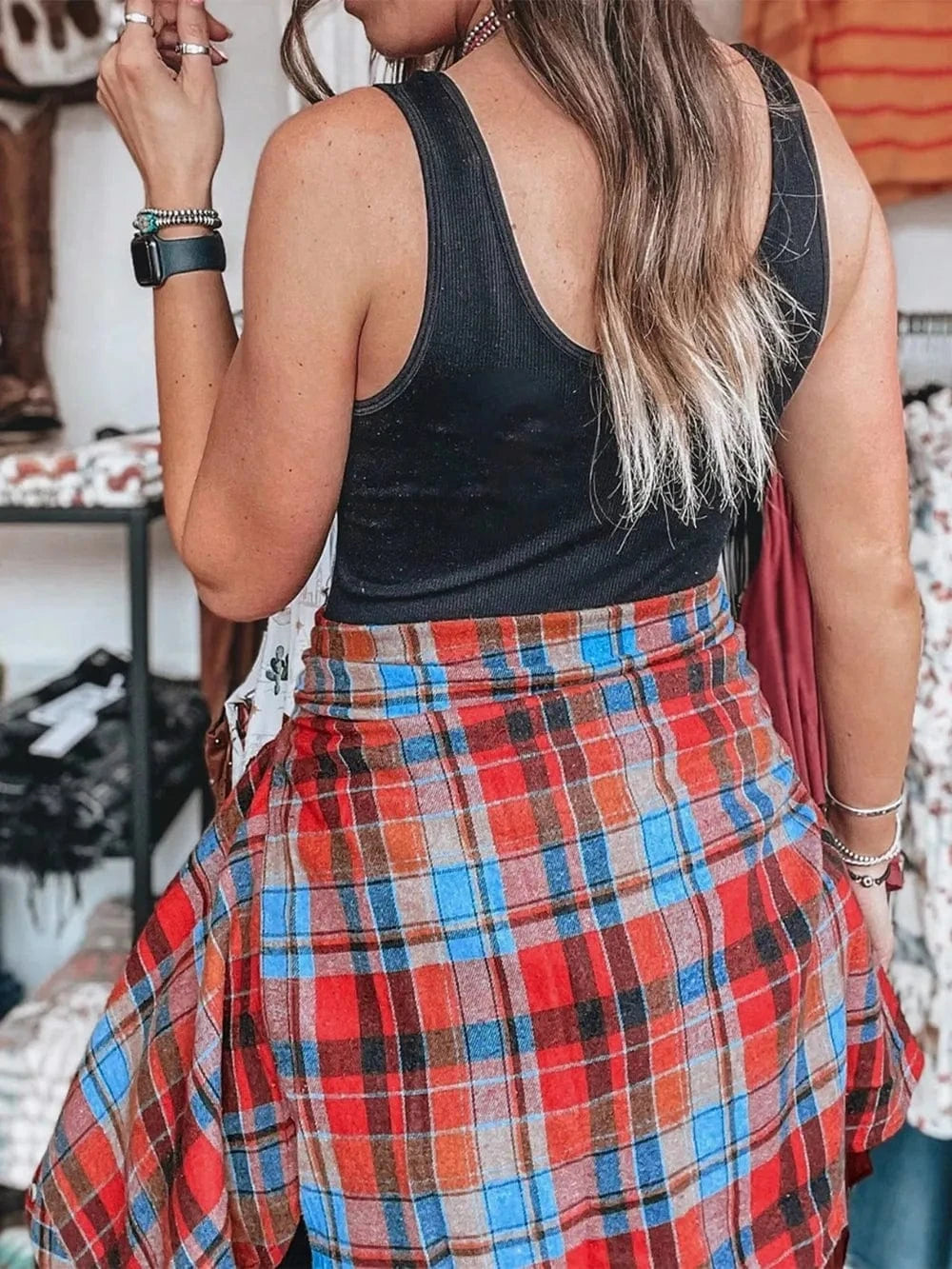 Plaid Collared Neck Long Sleeve Shirt - ShalayeFashion