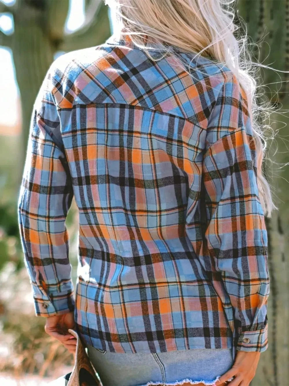 Plaid Collared Neck Long Sleeve Shirt - ShalayeFashion