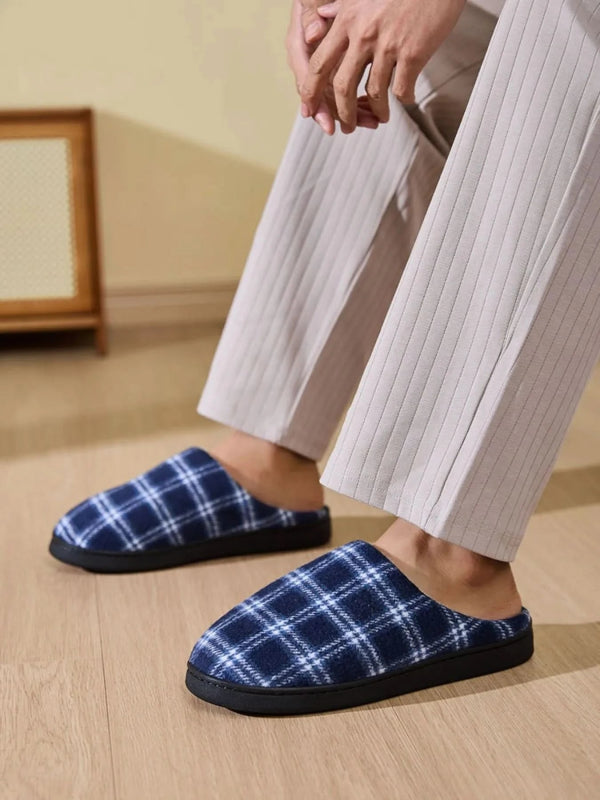 Plaid Fleece Lined Cozy Indoor Slippers - ShalayeFashion