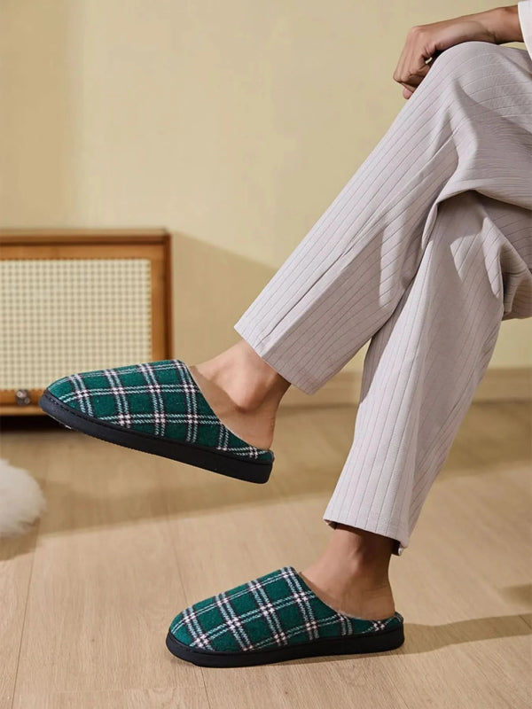 Plaid Fleece Lined Cozy Indoor Slippers - ShalayeFashion