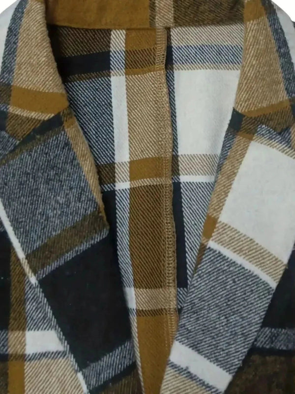 Plaid Lapel Collar Long Sleeve Blazer - ShalayeFashion