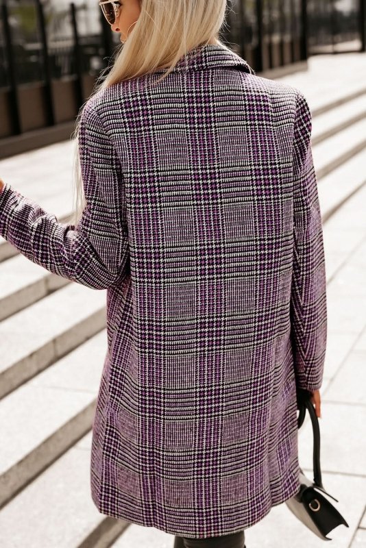Plaid Lapel Collar Longline Blazer - ShalayeFashion