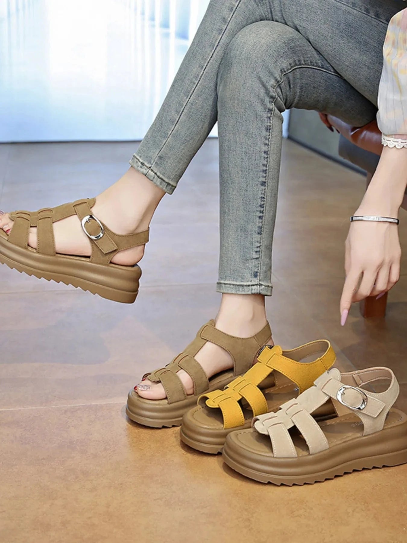 Platform Sandals with Ankle Strap - ShalayeFashion
