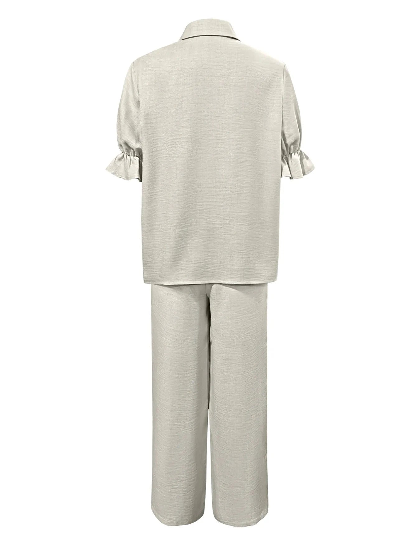 Plus Size Button - Down Shirt and Wide - Leg Pants Set - ShalayeFashion