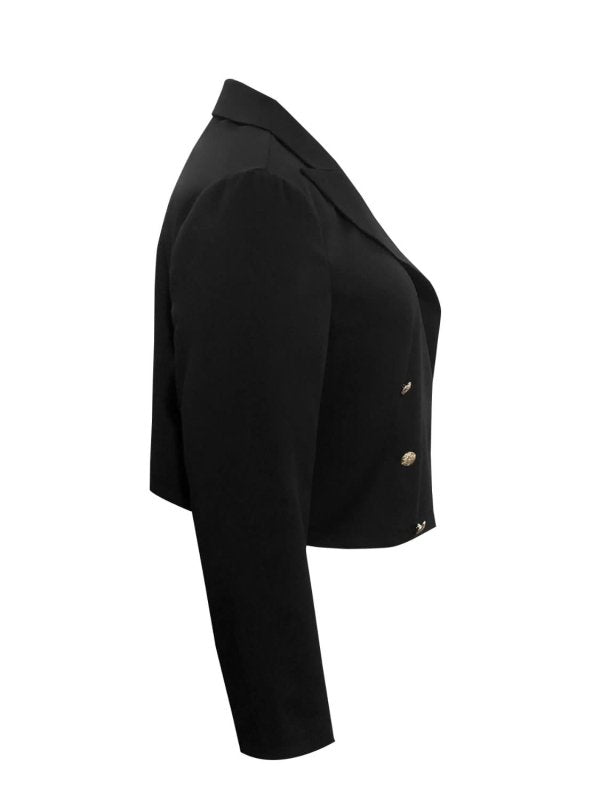 Plus Size Buttoned Lapel Collar Long Sleeve Blazer - ShalayeFashion