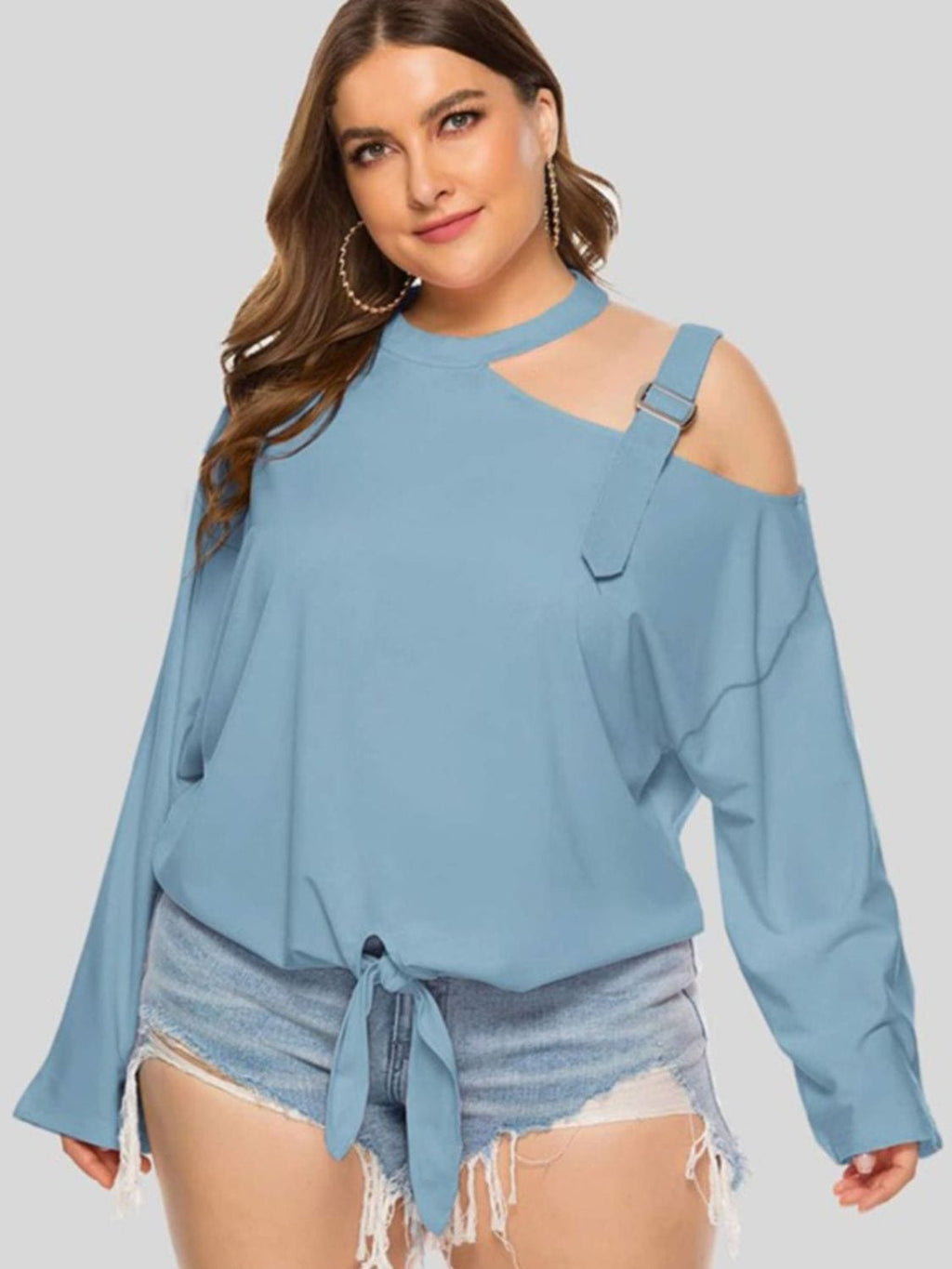 Plus Size Cold - Shoulder Tied Top - ShalayeFashion
