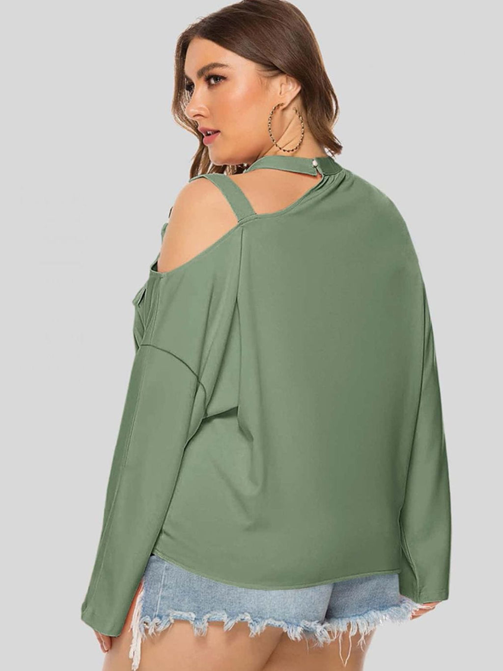 Plus Size Cold - Shoulder Tied Top - ShalayeFashion
