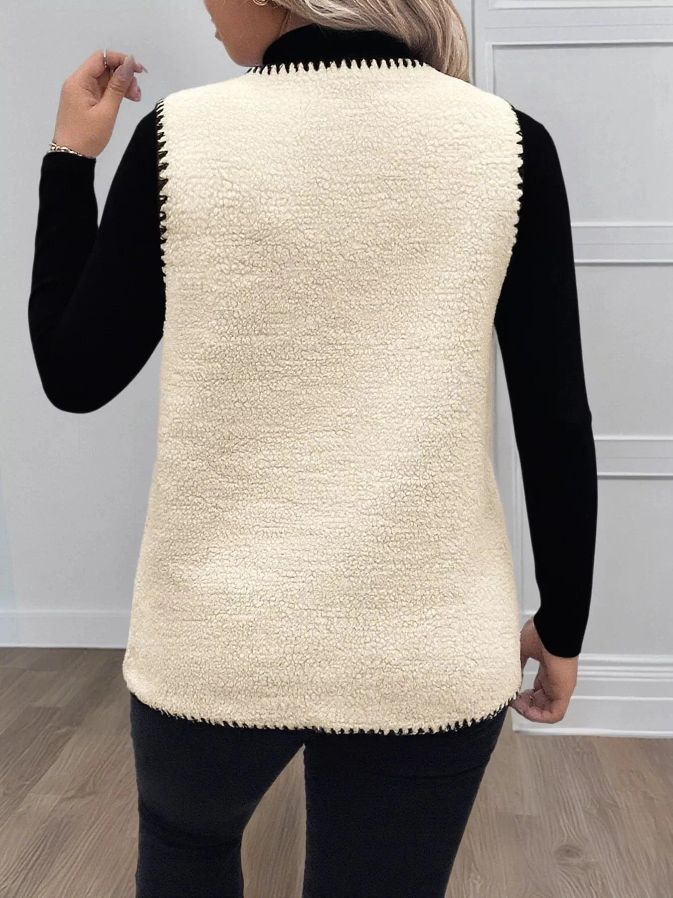 Plus Size Contrast Trim Button Up Vest Coat - ShalayeFashion