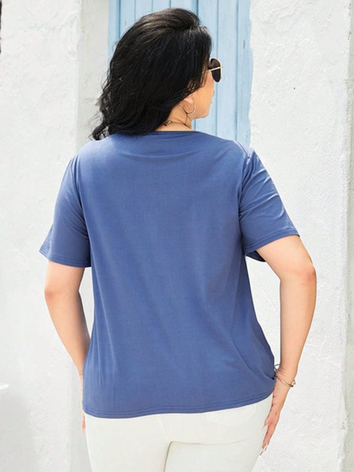 Plus Size Cutout Short Sleeve Top - ShalayeFashion