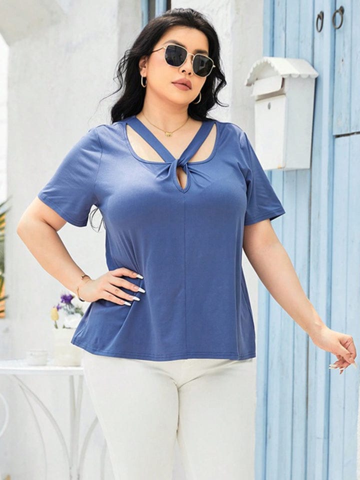 Plus Size Cutout Short Sleeve Top - ShalayeFashion