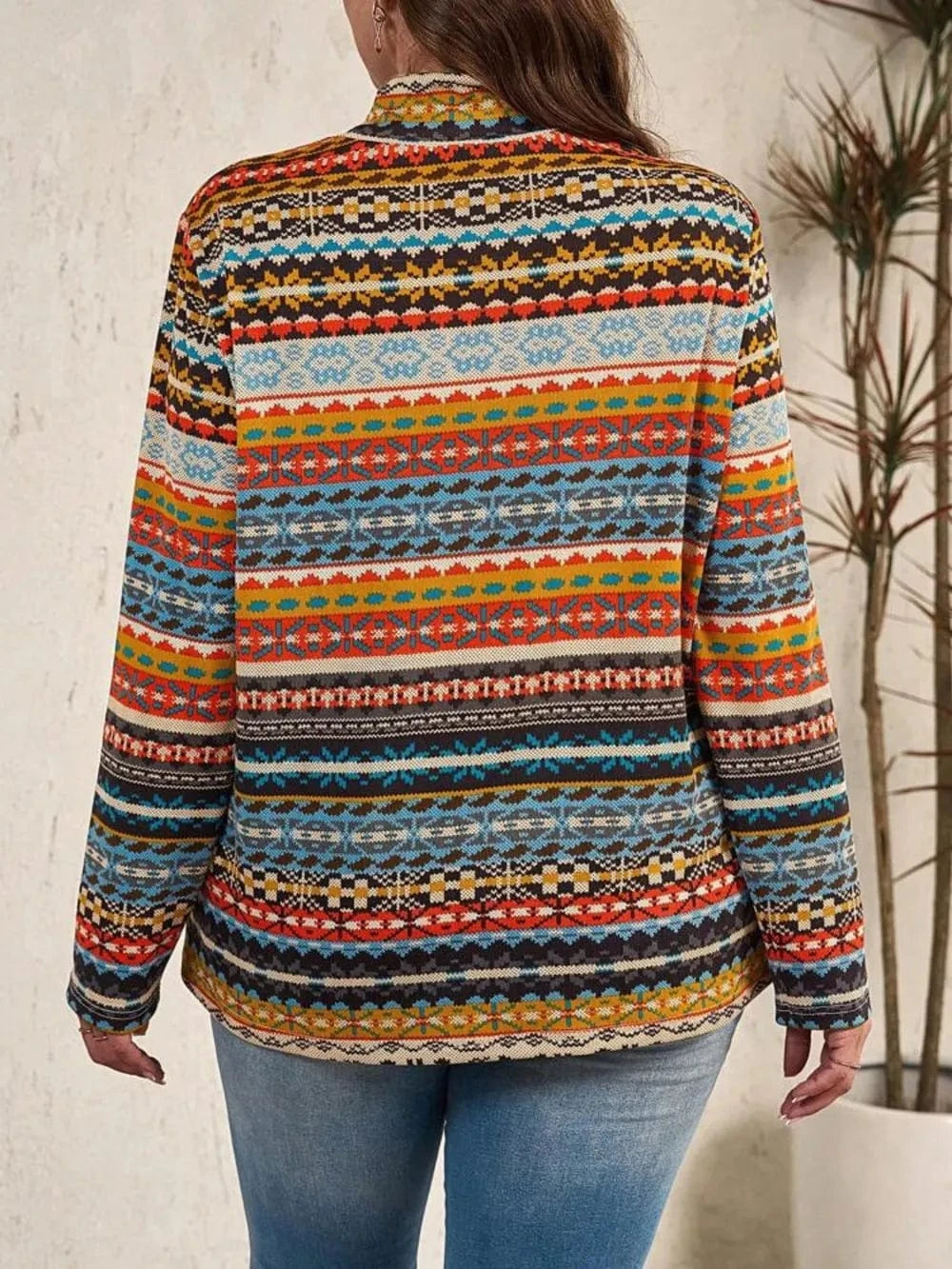 Plus Size Drawstring Printed Mock Neck Long Sleeve Top - ShalayeFashion