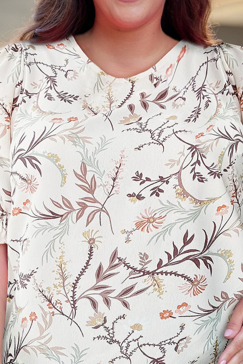 Plus Size Floral Fuff Sleeve Top - ShalayeFashion
