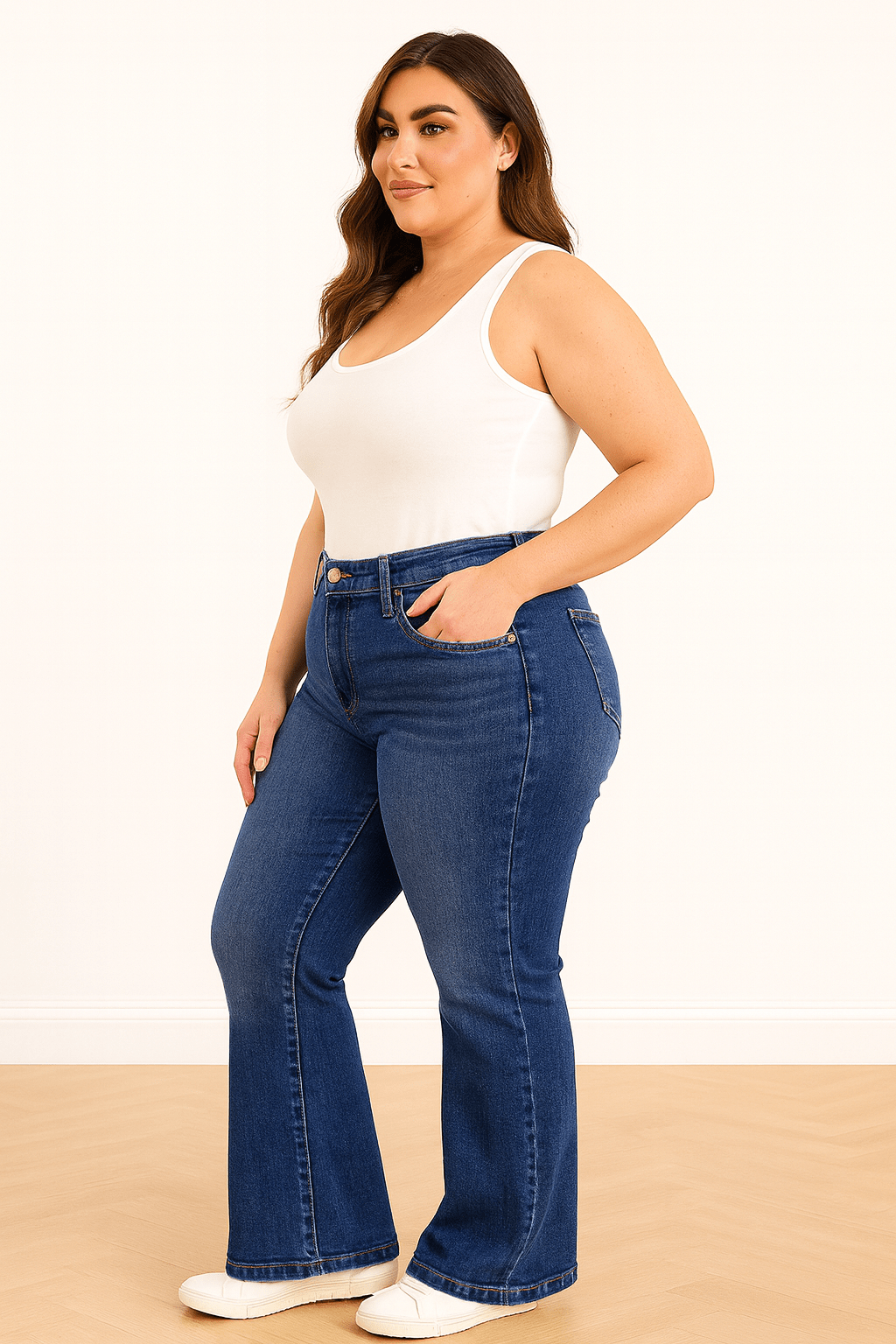 Plus Size High Waist Flare Jeans - ShalayeFashion